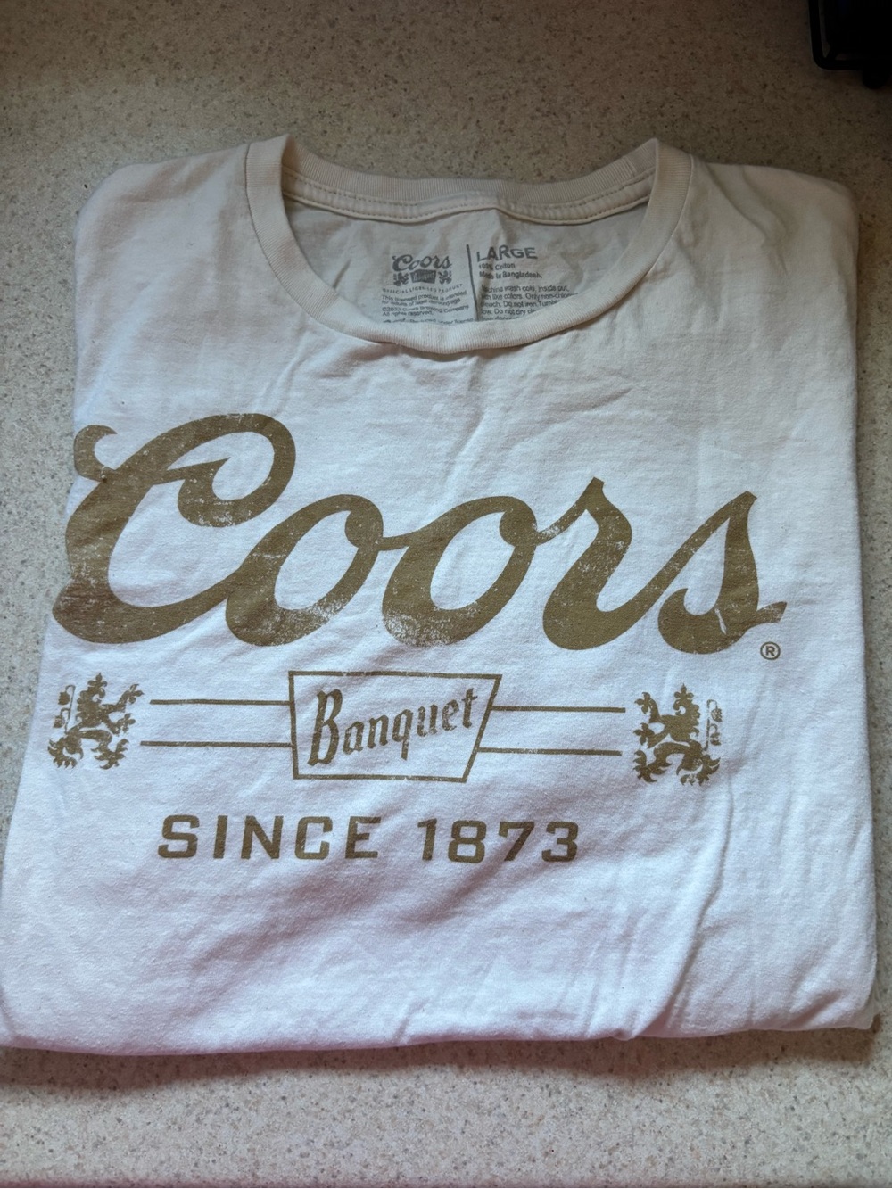 Coors Banquet Graphic Tee in Beige with Gold Print
